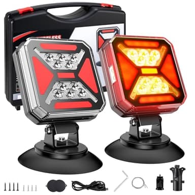 2026 Upgraded 𝟖-𝐈𝐍-𝟏 Wireless Trailer Lights, Adjustable Wireless LED Trailer Lights Magnetic 165 FT Signal Transmission Tow Lights for RV Camper Boat Caravan, 10H of Use, IP68 Waterproof