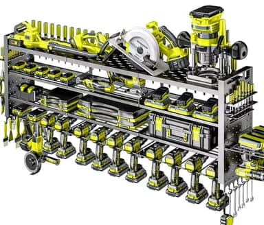 Shomextol 49.8" W Large Power Tool Organizer Wall Mount, Heavy Duty Tool Organizer with 14 cordless Drill Holder, 4 Layers Garage Organization and Storage Rack, Tool Rack for Garage Workshop, Black