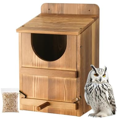 Yaoyiizy Owl House, Barn Owl Nesting Box with Bird Stand and Wood Shavings, Large Wooden Screech Nesting Box for Outside, Nest Box for Wild Birds, Barn, Screech, Eagle, 1 Set