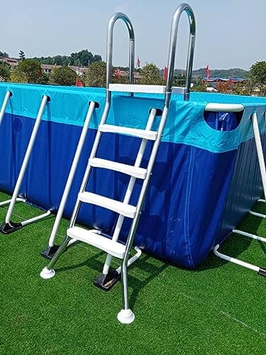 Safety Heavy Duty Above Ground Swimming Pool Ladder, Stainless Steel Frame Above Ground Swimming Pool Entry Exit Ladder for 52 in High Wall Pools, 500 Pound Capacity