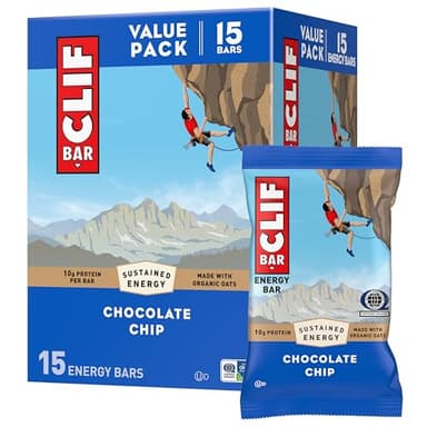 CLIF BAR - Protein Bars - Chocolate Chip - Made with Organic Oats - Energy Bars - Non-GMO - (15 Pack)