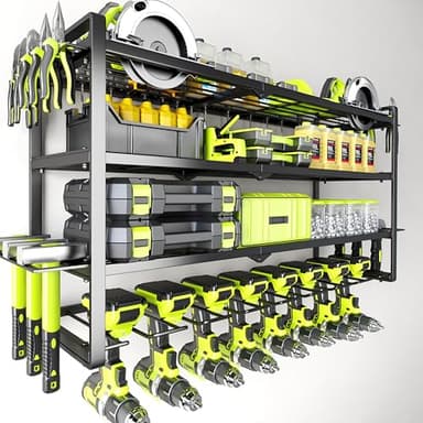 Hipidian Heavy Duty Wall Mount Tool Organizer - 8 Drill Holder Storage Rack, 4-Tier Garage Organization System, 300lb Capacity Metal Tool Storage