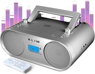 KLIM Boombox B4 CD Player Portable Audio System - AM/FM Radio with CD Player, MP3, Bluetooth, AUX, USB - Wired & Wireless Mode, Rechargeable Battery - Remote Control, Autosleep, Digital EQ - New
