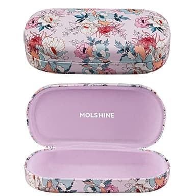 molshine Hard Shell Leather Sunglasses Case,Classic Large Glasses Case for Women Men,Sunglass Eyeglasses (Pink Flower)
