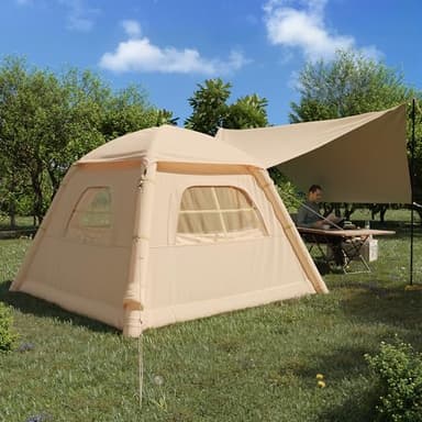 YOLENY 2-4 Persons Inflatable Camping Tent with Pump & Extended Canopy, Easy Set-up, Oxford Portable Free-Standing Family Cabin Tent for Hiking