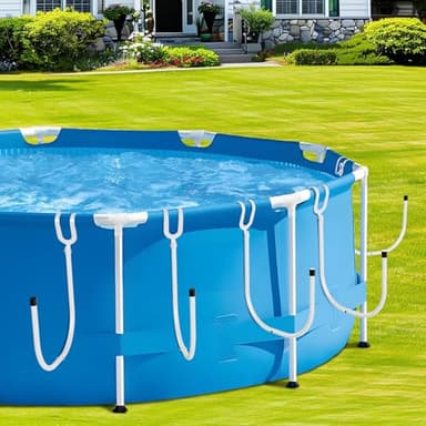 5PCS Pool Solar Cover Holder for Above Ground Pool, Adjustable Pool Cover Hooks for Solar Cover Blanket Storage, Sturdy Metal Solar Cover Holders Designed for Round Frame Above Ground Pools