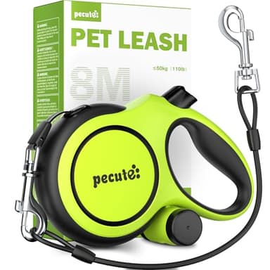 Pecute Retractable Dog Leash with Chew Proof Steel Cable, 26ft Heavy Duty Retractable Pet Leash with Poop Bag Holder, Anti-Slip Grip, for Medium/Large Power Chewers & Pullers 33lbs-110lbs (Green)