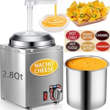 Nacho Cheese Dispenser with Pump - 2.8QT Stainless Steel Nacho Cheese Hot Fudge Sauce Warmer Machine with 6-Level Temperature Control, Commercial Dispenser for Hot Chocolate, Hot Fudge, and Caramel