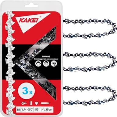 KAKEI 14 Inch Chainsaw Chain 3/8" LP Pitch .050" Gauge 52 Drive Links Fits Husqvarna 120, Echo CS-310, Ryobi RY3714 and More- S52 (3 Chains)