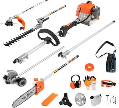 PROYAMA 26cc 6 in 1 Multi Functional Combo Kit, 2 Cycle Gas Powered Hedge Trimmer, Weed Eater Wacker, String Trimmer, Brush Cutter, Edger with 3.3FT Extension Rod