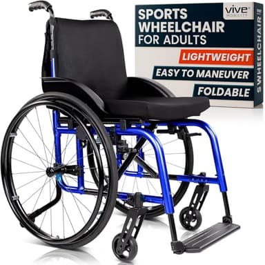 Vive Lightweight Manual Wheelchair - Narrow, Foldable Wheel Chair for Active Adults - Portable Transport, Small Compact & Folding - Collapsible for Travel - Fully Adjustable & Weighs Only 25 lbs