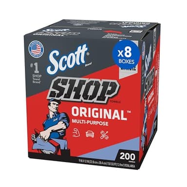Scott Shop Original Blue Towels (75190), 9"x12" Cloth-like Paper Towel (8 Boxes of 200 Sheets, 1,600 Sheet Total)