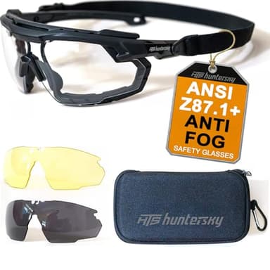 HTS HUNTERSKY S57 3 Color Lens Ballistic Tactical Shooting Glasses ANSI Z87+ UV400 Anti-Fog Eyewear for Airsoft Range Security and Outdoor Sports, for Men and Women