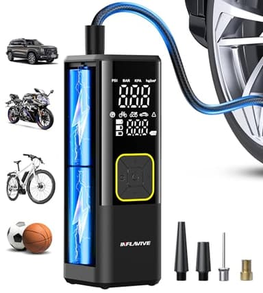 Tire Inflator Portable Air Compressor, 150 PSI Cordless Air Pump for Car Tires with Digital Pressure Gauge, 3X Faster Tire Pump for Cars, Motorcycle, Bicycle, Balls with LED Light, Auto Shut-Off