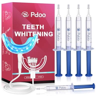 Professional Teeth Whitening Kit with 5 Teeth Whitening Gel, LED Accelerator Light & Rechargeable Design - Enamel Safe Gel, Custom Trays, Fast Results for Sensitive Teeth - Whitening Gel Kit​​