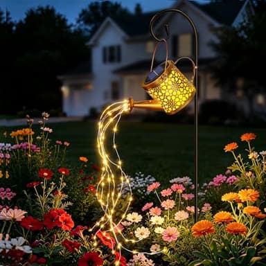 Solar Watering Can Lights Garden Decor, LED Metal Waterproof Hanging Lantern with Cascading Lights for Patio Yard Lawn Outdoor Pathway Decoration, Gardening Gifts for Women Mom Grandma Birthday