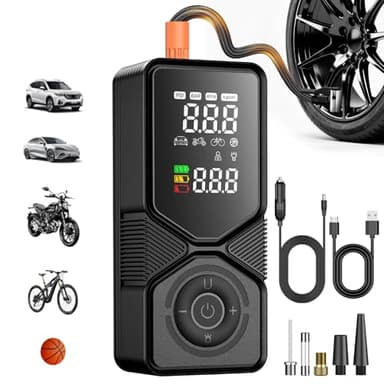 Tire Inflator Portable Air Compressor - 150PSI Cordless Air Pump for Car Tires with Digital Pressure Gauge, Auto Shut Off & LED Emergency Light, 12V DC Power for Car, Bikes, Motorcycles, Balls