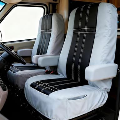 Rv Captain Chair Seat Covers,Motorhome Seat Cover 2PCS for Class-A RV Seat with Arm Rest Covers (Black&Grey)