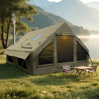 NANJEEN™ | Large Luxury Inflatable Camping Tent,Wind & Rain Resistant,12㎡ Interior,2-4-6-8-10 Person Shelter,8 Minutes Fast Setup with Hand Pump,Chimney Port, Dual Doors,Mosquito-Proof Mesh Windows