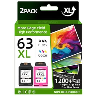 Printer Ink 63 63XL Compatible for HP Ink 63 Compatible for HP 63 Ink Cartridge Combo Pack fit for Envy 4520 4512 4510 OfficeJet 3830 4650 5255 5258 5200 4655 DeskJet 1112 2130 3630 Printer 2 Pack