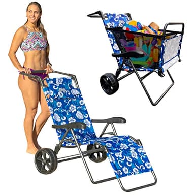 Beach Cart Chair – 2 in 1 Turns from Cart to Beach Chair – Large Wheels – Easy to Use – Large Capacity – Flower Pattern