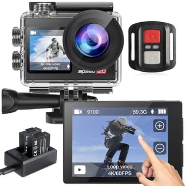 Hiicam Action Camera 4K Waterproof Camera 20MP with Touch Screen Underwater Camera 131FT with EIS for Snorkeling Helmet Bike 170° Wide Angle Remote WiFi 5XZoom