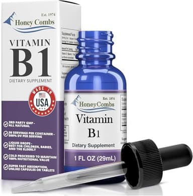 HoneyCombs Vitamin B1 Thiamine Liquid Drops for Adults and Kids, High Potency B1 Vitamin Supplement, Vegan Vitamina B1 Formula, Thiamine B1 Supplement Made in USA, Bulk Size Options