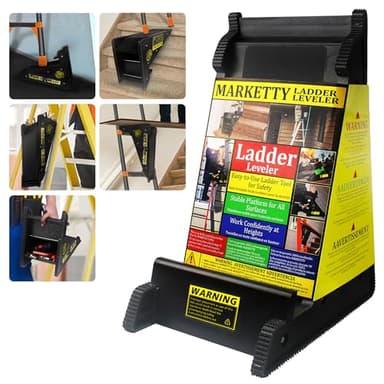 Ladder Leveler, Pitch Hopper, Ladder Stabilizer with Storage, Ladder Levelers for Stairs and Extension Ladders, Easy to Use, Conquer Uneven Ground (Black, Standard Durable Plastic)