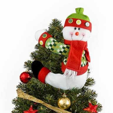 Christmas Tree Topper Snowman,Unique Holiday Xmas Decorations Funny Home Decor,Also Be Used As Curtain Tie and Hugger Wine Bottle,Red White Green