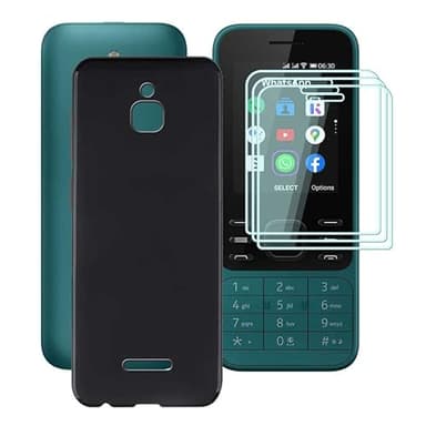 HGJTF Phone Case for Nokia 6300 4G (2.4") with [3 X Tempered Glass Screen Protector], Ultra-thin Soft Silicone Bumper Shell Shockproof TPU Black Cover for Nokia 6300 4G - Black