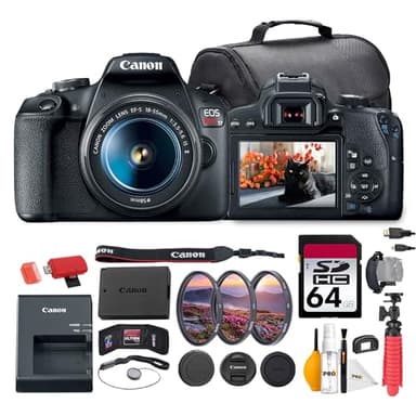 Canon EOS Rebel T7 DSLR Camera with 18-55mm Lens Bundle | 24.1MP APS-C Sensor, Fast AF & Full HD Video | Great for Beginners, Travel & Family Photography (2727C002) + 64GB Card + Bag + More