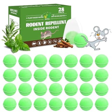 28 Pack Mouse Rodent Repellent Balls - Natural Peppermint Oil for Mice, Rats, Squirels & Spiders - Safe for Pets & Family -Indoor/Outdoor Pest Control for Home, Kitchen, Garage