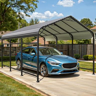Patiowell 10'x15' Metal Carport, Heavy Duty Carport Canopy with Reinforced Frame and Galvanized Steel Roof, All-Weather Outdoor Car Shelter for Car, Truck, Boat and Tractor, Black