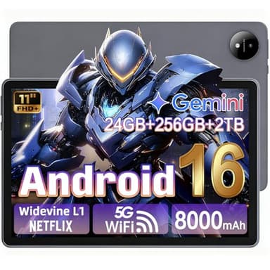 Android 16 Tablet with Gemini AI with 90HZ Refresh Rate, 11 Inch 1920x1200 Pixels FHD,24GB RAM 256GB ROM 2TB TF, T7250 Octa-Core Gaming Tablets,13MP+8MP, 8000mAh Battery,Widevine L1,5G Wifi,GPS (Gray)