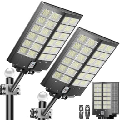 Jadisi 2-Pack Solar Street Light -9000W Solar Street Lights Outdoor 120000LM,7000K Commercial Parking Lot Light, Flood Outdoor Lights IP66 Waterproof with Motion Sensor, 3-Year Warranty