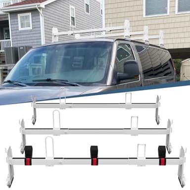 Neorexon Universal Van Roof Rack 3 Bar Set, Adjustable Length 41.5''- 70'', Van Roof Ladder Rack Fit for Chevy Express 1500 2500 3500 Ford Econoline GMC Savana Cargo Vans with Rain Gutter