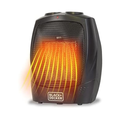 BLACK+DECKER Personal Ceramic Heater, Space Heater for Office Desk, Home Office & Personal Use Desk, 2 Heat & Fan Only Settings, Adjustable Thermostat, BHDC201, Black
