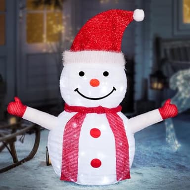 PIXFAIRY Christmas Standing Lighted Snowman Decoration, Battery Operated Light-Up Christmas Decorations for porches, lawns, Yards, Indoor and Outdoor (2.75ft)