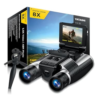 Binoculars with Camera Built in – 12x32 HD Zoom, 2" LCD Display, 48MP Photos & 2.5K Video, Ideal for Bird Watching, Concerts & Outdoor Adventures, Includes 32GB SD Card & Tripod