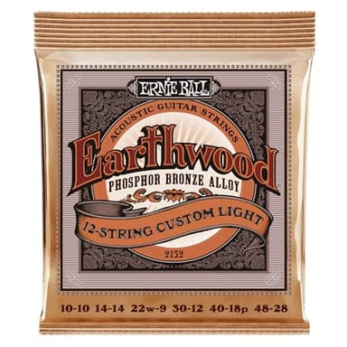 Ernie Ball Earthwood 12-String Custom Light Phosphor Bronze Acoustic Guitar Strings, 10-48 Gauge (P02152)