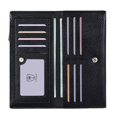 Tipmile Slim Wallet for Women, RFID Blocking Credit Card Holder, Ladies Bifold Wallet with Zipper, Black