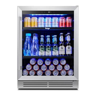 Yeego Beverage Refrigerator & Drink Fridge - 24 inch 180 Cans Beer Cooler Glass Door, 34-54℉ Under Counter Refrigerator Built-in for Drink Soda Wine for Bar Office Bedroom
