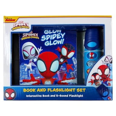 Disney Junior Marvel Spidey and His Amazing Friends - Glow Spidey Glow! Book and 5-Sound Flashlight Set - Spider-man - PI Kids