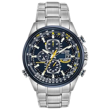CITIZEN Men's Eco-Drive Sport Luxury World Chronograph Atomic Time Keeping Watch in Stainless Steel, Blue Dial (Model: AT8020-54L)