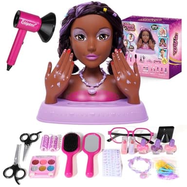 Oeasic Hair Styling Doll Head 10.5” with Washable Makeup Set, 3-in-1 Pretend Hair Salon Playset with 20+ Accessories, Styling Head Toy for Girls, Birthday for Ages 3–10