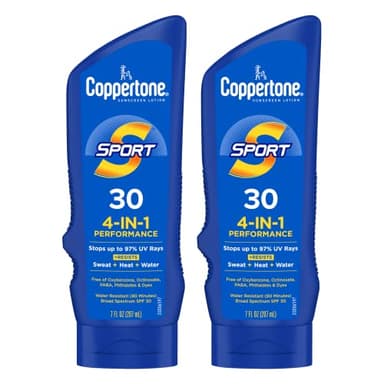Coppertone Sport Sunscreen Lotion SPF 30, Sweat, Heat and Water Resistant Sunblock, Lightweight, Oxybenzone Free, Sunscreen Twin Pack, 7 Fl Oz Bottle, Pack of 2