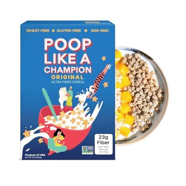 Poop Like A Champion Ultra High Fiber Cereal - Non GMO - Fiber Supplement - Corn Bran | Breakfast Essentials with Soluble Fiber, Insoluble Fiber & Psyllium Husk Powder