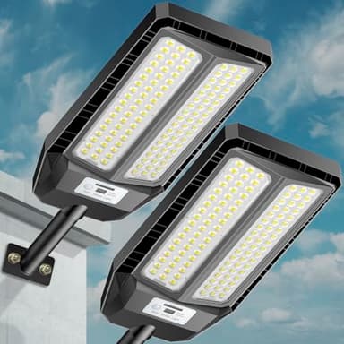 VOOJOY 5000W Solar Street Lights Outdoor, 7000K Solar Light Outdoor LED Street Light Dusk to Dawn, LED Wide Angle Lamp with Motion Sensor and Remote Control, for Parking Lot, Yard, 2 Pack
