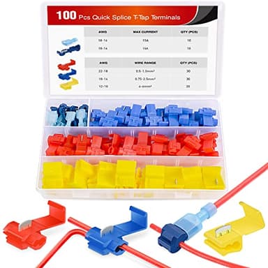Nilight 100PCS Quick Splice Solderless Wire and T-Tap Electrical Connectors 22-18 18-14 12-10 AWG T Tap Insulated Terminal Assortment Kit