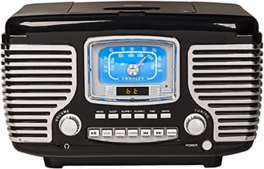 Crosley CR612B-BK Corsair Retro AM/FM Alarm Clock Radio and CD Player with Stereo Bluetooth Speakers, Black